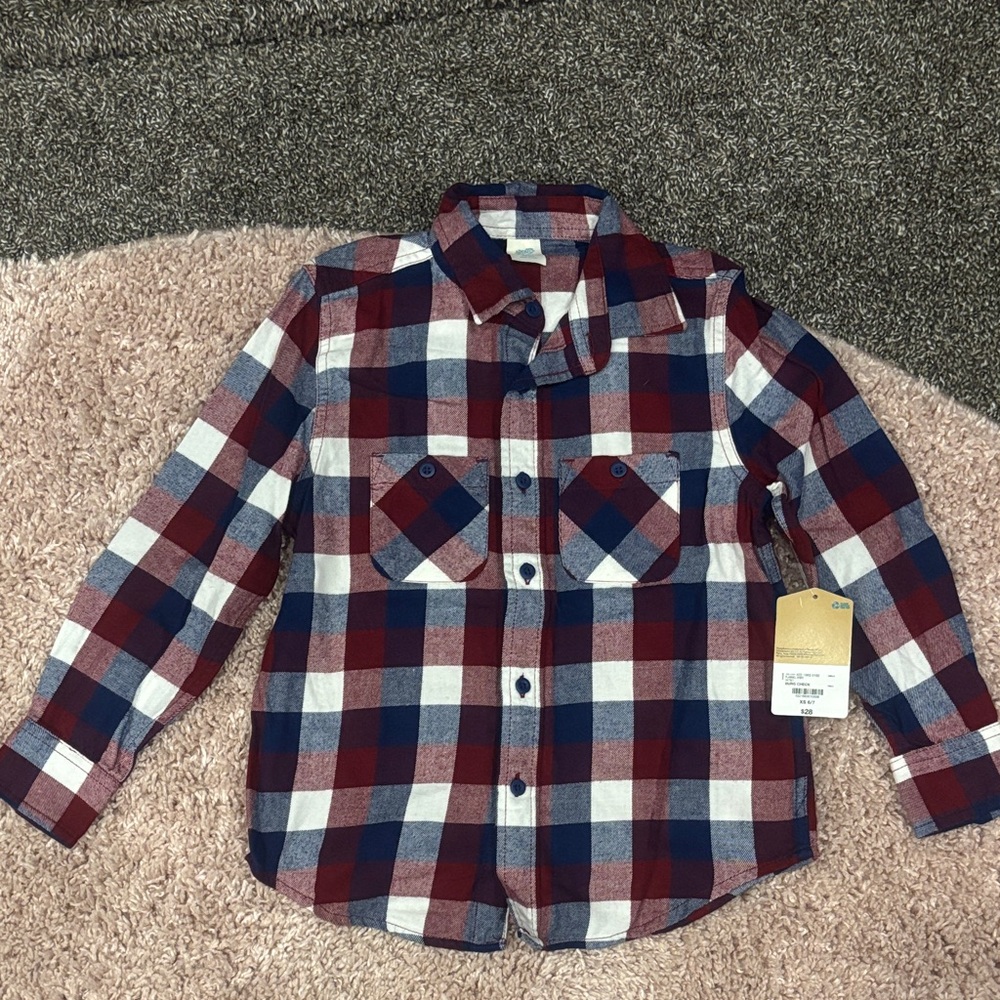 Boys NEW Plaid Kids Shirt - Red, Blue, White